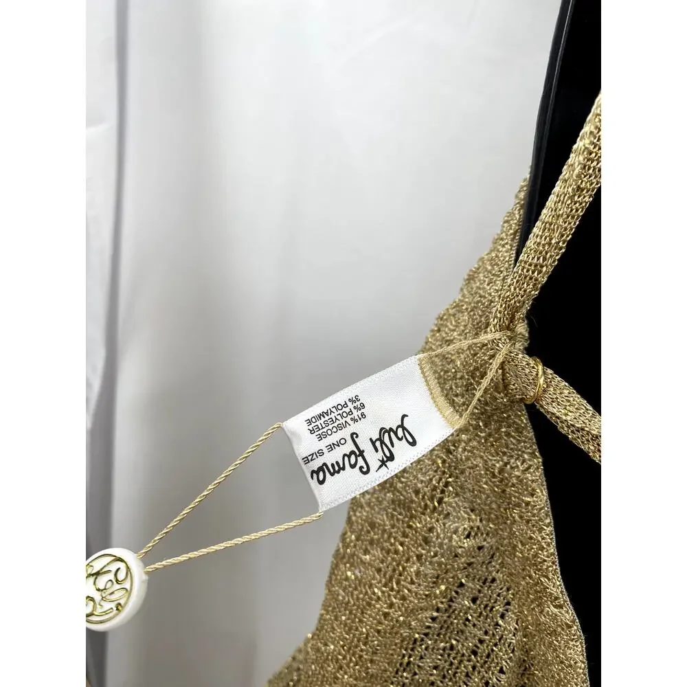 Luli Fama Dorada gold sheer fringe halter swim coverup